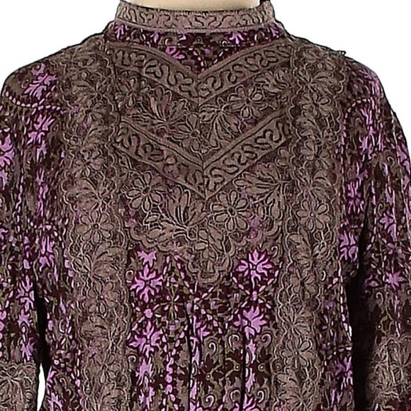 ANNA SUI Victorian Wallpaper Purple Print Taupe Trim FALL 2015 Runway Fitted Top - Picture 5 of 5